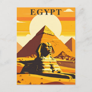 Egypten Retro Travel Sphinx och Pyramids Vykort