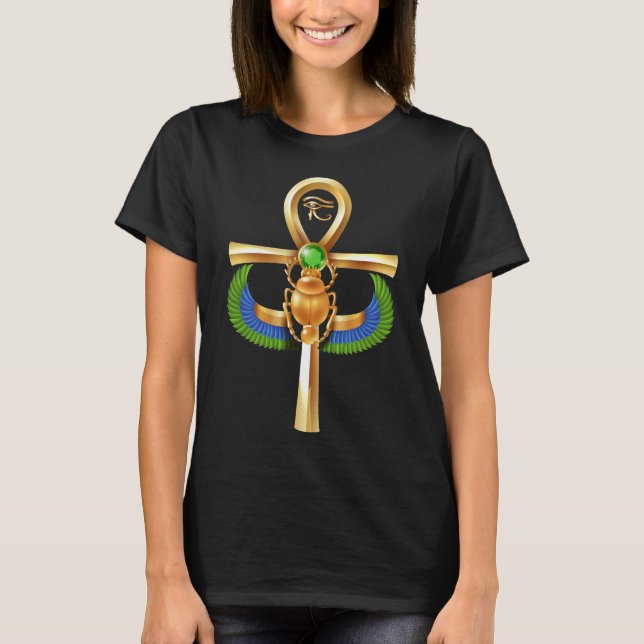Egypten Scarab Artifact Ankh Horus Öga T Shirt (Framsida)