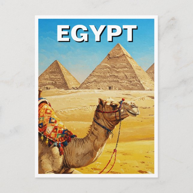 Egypten Sphinx Pyramids of Giza Camel Vykort (Framsida)