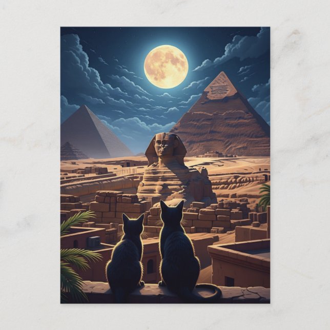 Egypten Sphinx Pyramids of Giza Cats Vykort (Framsida)