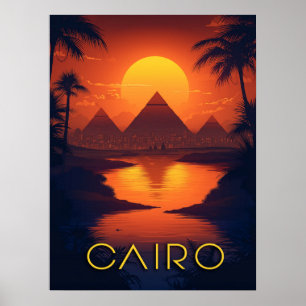 Egypten Sunset: Pyramids and Nile River Poster