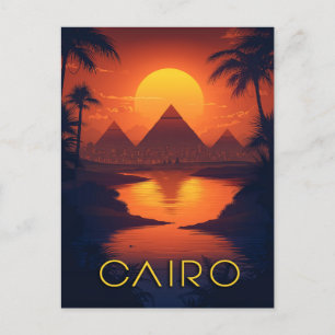 Egypten Sunset: Pyramids and Nile River Vykort