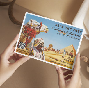 Egypten Vintage bröllop Travel Poster Stil QR-kod Spara Datumet