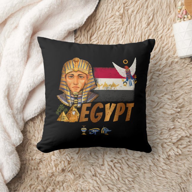 Egypten Vintage Pharaoh Flagga och Pyramids Souven Kudde (Filt)