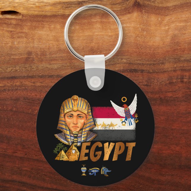 Egypten Vintage Pharaoh Flagga och Pyramids Souven Nyckelring (Framsida)