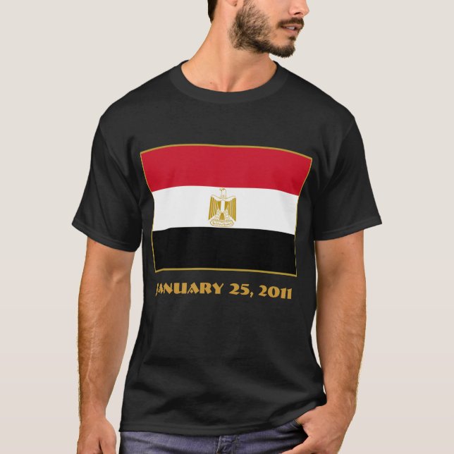 EGYPTENflagga med Januari 25, 2011 daterar T-shirt (Framsida)
