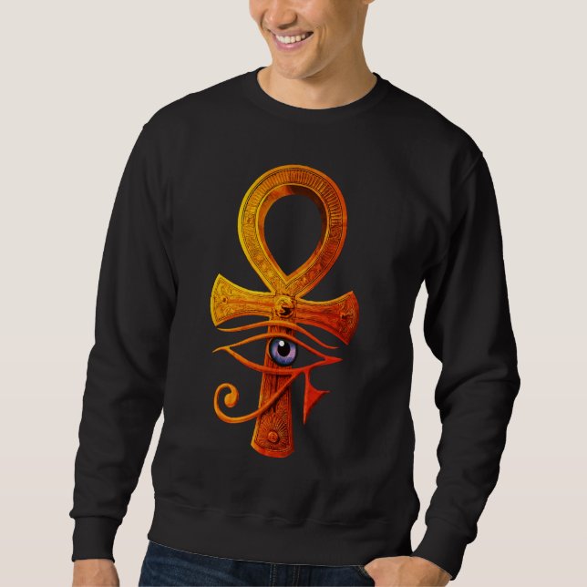 Egyptian Ankh Öga av Horus Ancient Symbol Protecti Lång Ärmad Tröja (Framsida)