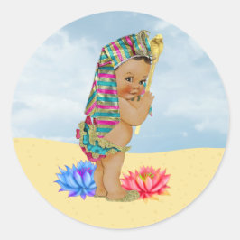 Egyptian Baby Shower Sticker med Vintage Baby Runt Klistermärke