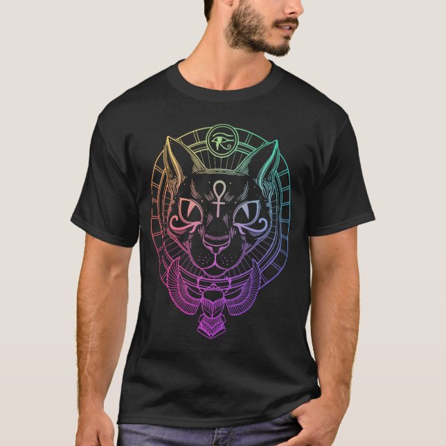 Egyptian Bastet Cat Horus Scarab Egypten Symbol T Shirt (Framsida)