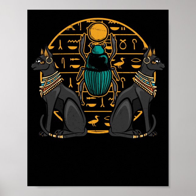 Egyptian Bastet Cat Scarab Egypten History Poster (Framsidan)
