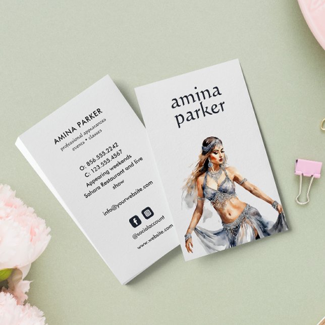 EGYPTIAN BELLY DANCER WATERCOLOR SILVER VISITKORT (Skapare uppladdad)