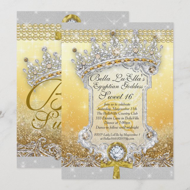 Egyptian Bling Sweet 16 Quince-inbjudningar Inbjudningar (Fram/baksida)