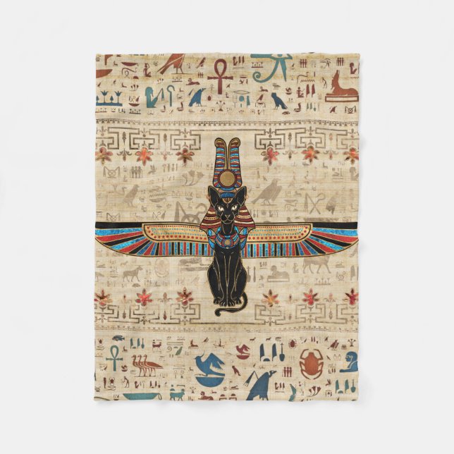 Egyptian Cat - Bastet on papyrus Fleecefilt (Framsidan)