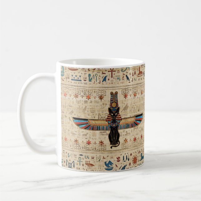 Egyptian Cat - Bastet on papyrus Kaffemugg (Vänster)