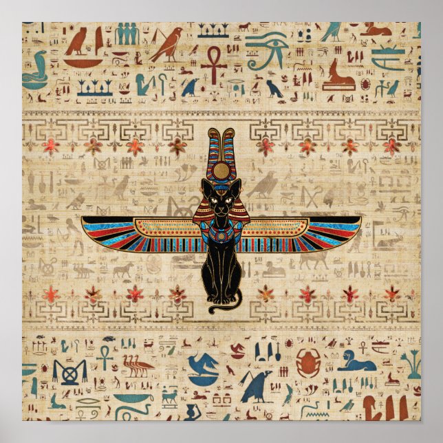 Egyptian Cat - Bastet on papyrus Poster (Framsidan)