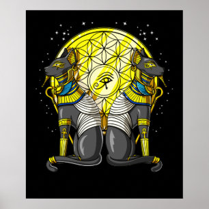 Egyptian Cat Goddess Bastet Ankh Helig Geometry Poster