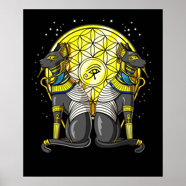 Egyptian Cat Goddess Bastet Ankh Helig Geometry Poster (Framsidan)