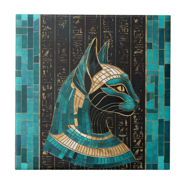Egyptian Cat Goddess Bastet - Mosaic Art Kakelplatta (Framsidan)