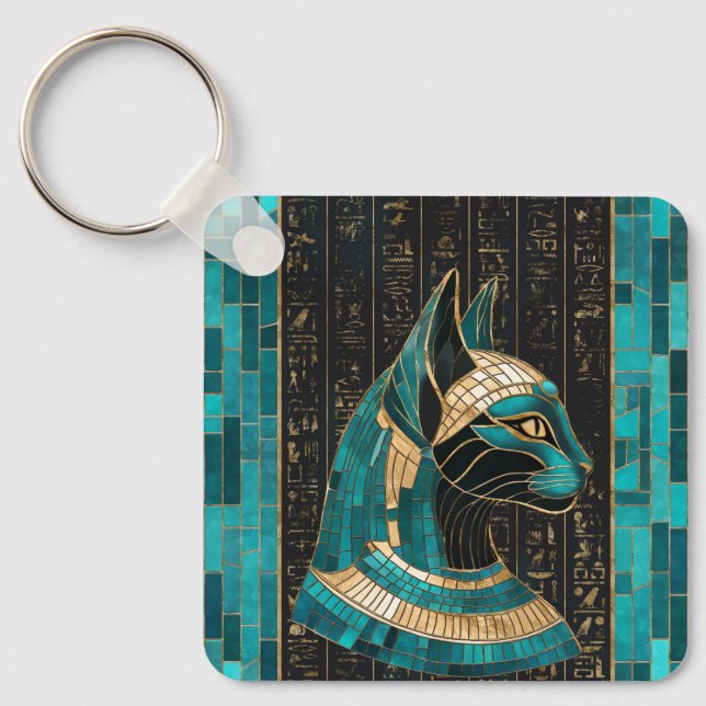 Egyptian Cat Goddess Bastet - Mosaic Art Nyckelring (Framsida)