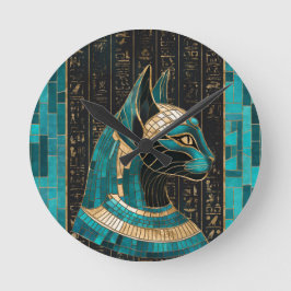 Egyptian Cat Goddess Bastet - Mosaic Art Rund Klocka