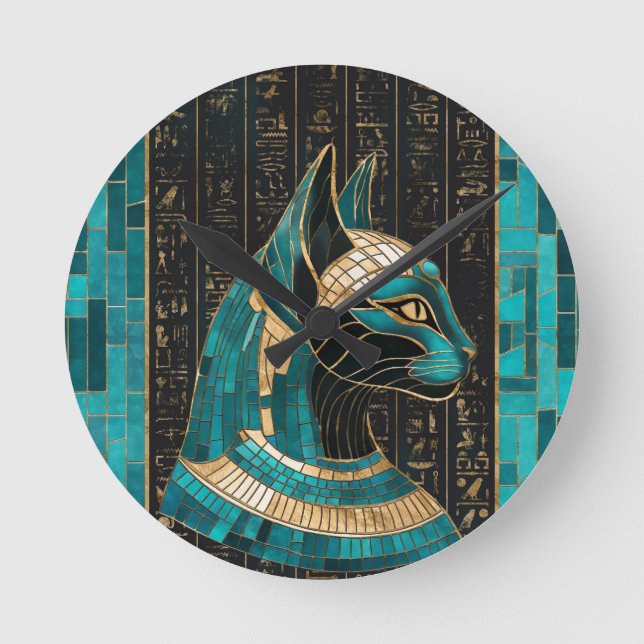 Egyptian Cat Goddess Bastet - Mosaic Art Rund Klocka (Framsida)