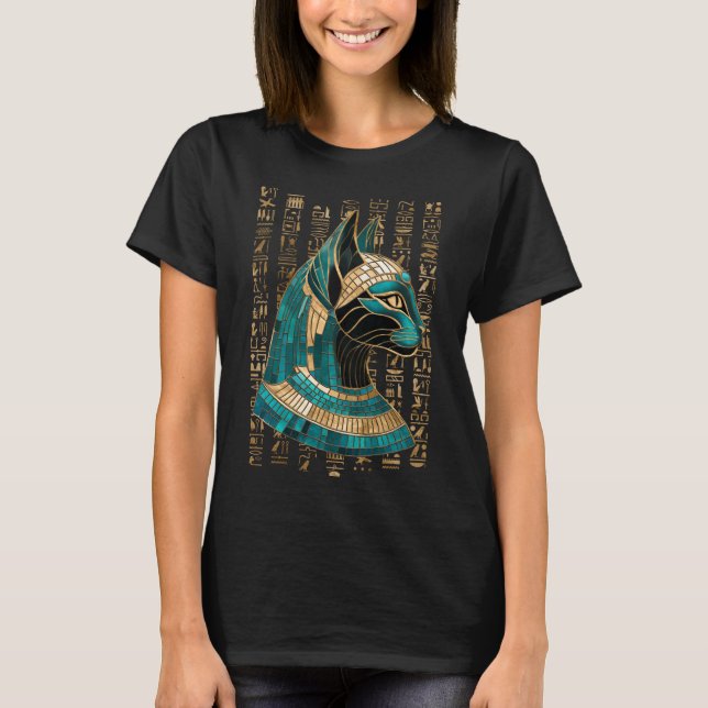 Egyptian Cat Goddess Bastet - Mosaic Art T Shirt (Framsida)