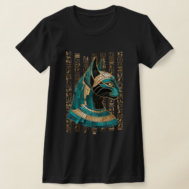 Egyptian Cat Goddess Bastet - Mosaic Art T Shirt (Laydown)