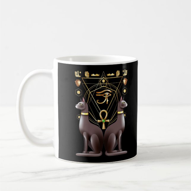 Egyptian Cat Horus Öga Ankh Helig Geometry Kaffemugg (Vänster)