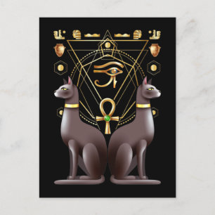 Egyptian Cat Horus Öga Ankh Helig Geometry Vykort