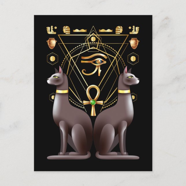 Egyptian Cat Horus Öga Ankh Helig Geometry Vykort (Framsida)