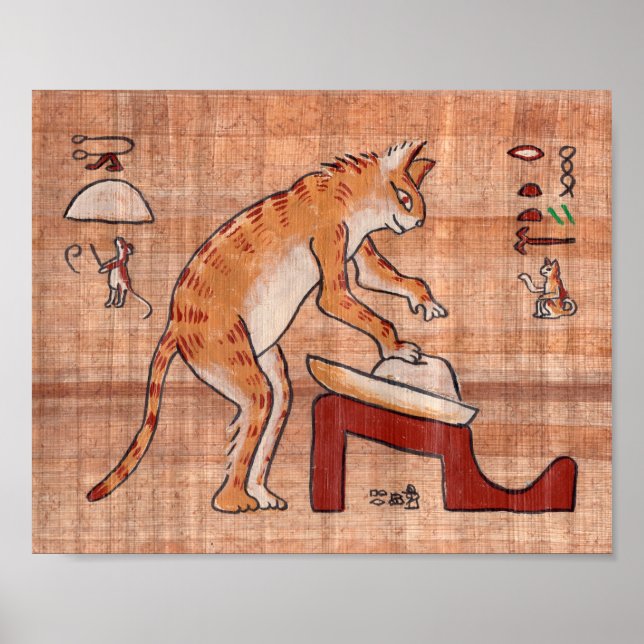 Egyptian Cat Kneading Bread Dough Poster (Framsidan)