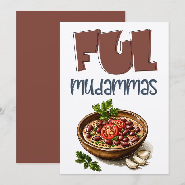 Egyptian Ful Mudammas Slow kokta Fava Beans Inbjudningar (Fram/baksida)
