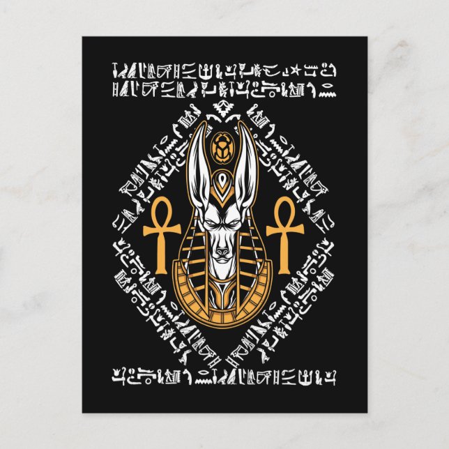 Egyptian God Anubis Ankh Egypten Hieroglyph Vykort (Framsida)