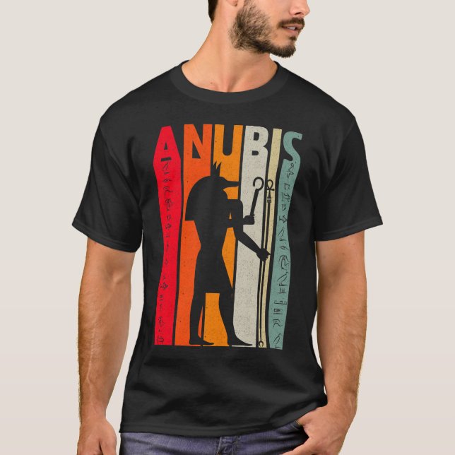 Egyptian God Anubis Retro Egypten Hieroglyph T Shirt (Framsida)