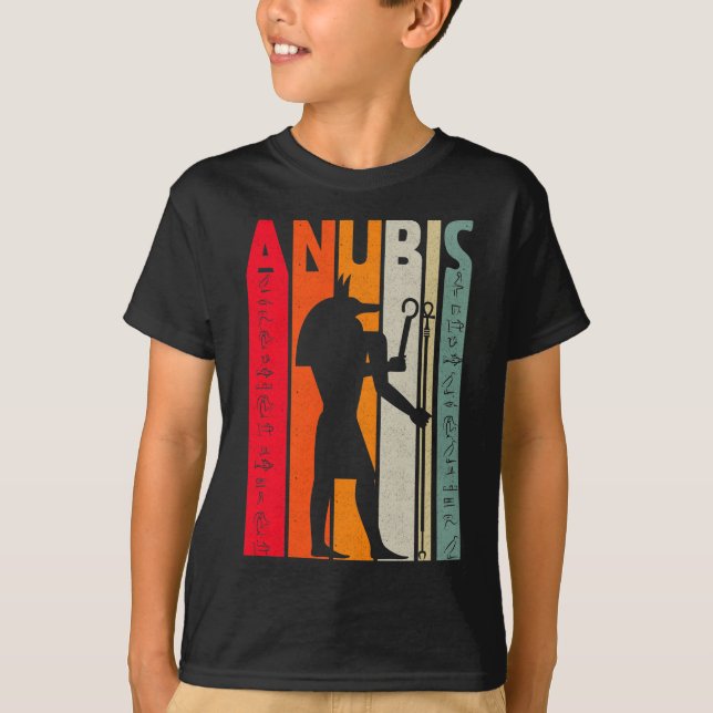 Egyptian God Anubis Retro Egypten Hieroglyph T Shirt (Framsida)