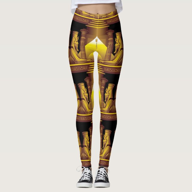 Egyptian Goddess, Guld på Black Temple Leggings (Framsida)