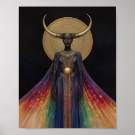 Egyptian Goddess Hathor Rainbow Guld Black Art Poster