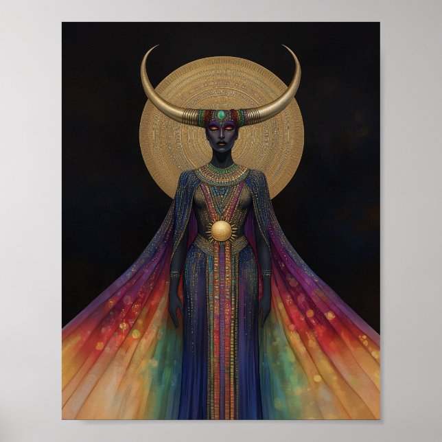Egyptian Goddess Hathor Rainbow Guld Black Art Poster (Framsidan)
