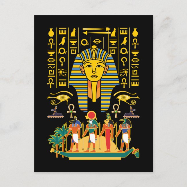 Egyptian Gods Egypten Pharaoh Gudom Anubis Horus Vykort (Framsida)