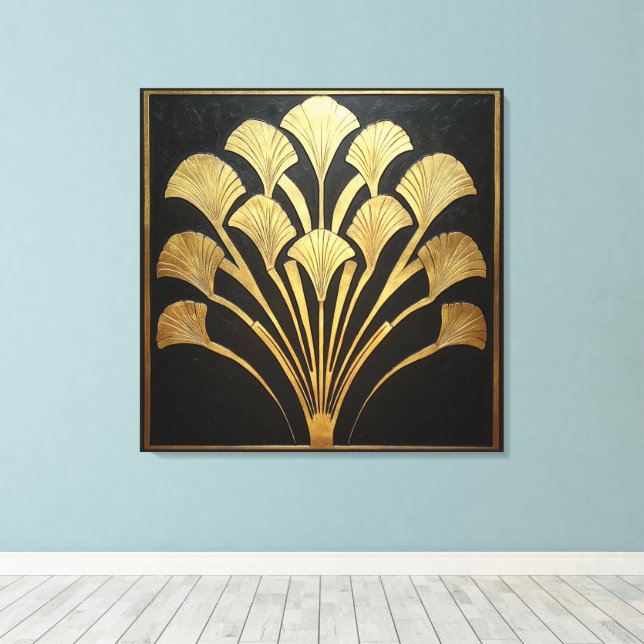 Egyptian Gold Hieroglyph Flower Art Deco Style Canvastryck (Insitu (trägolv))