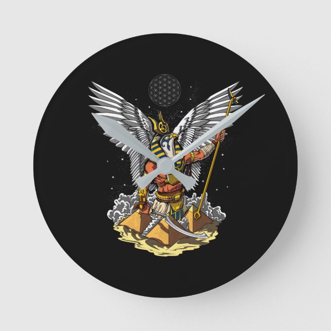 Egyptian Gud Horus Ancient Pyramids Ankh Mythology Rund Klocka (Framsida)