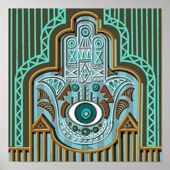Egyptian Hamsa Hand Khamsa från Fatimah Poster (Framsidan)