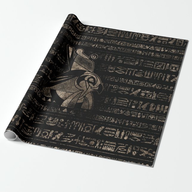 Egyptian Horus - vintage guld på svart Presentpapper (Utrullad)