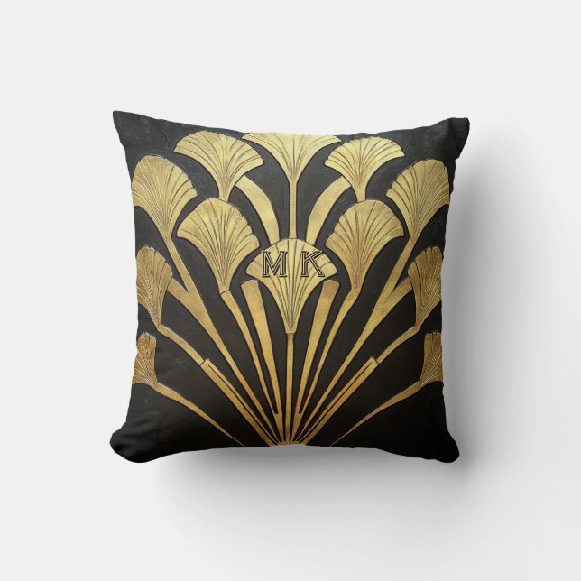 Egyptian Inspired Black and Gold Art Deco 16 x 16 Kudde (Framsida)
