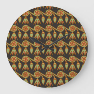 Egyptian Lotus Flower på Black Round Wall Clock Stor Klocka