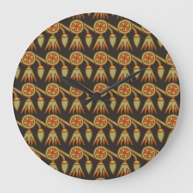 Egyptian Lotus Flower på Black Round Wall Clock Stor Klocka (Framsida)