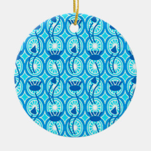 Egyptian Lotus mönster, kobolt och turkos Julgransprydnad Keramik