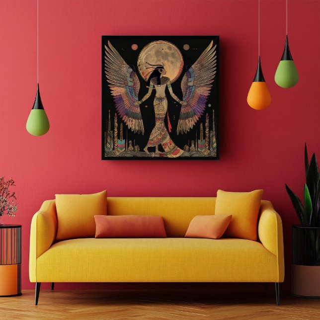 Egyptian Måne Gud Khonsu Abstrakt Rainbow Black Poster (Skapare uppladdad)