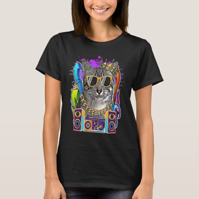 Egyptian Mau Cat Hip hop 90s Rap Music T Shirt (Framsida)