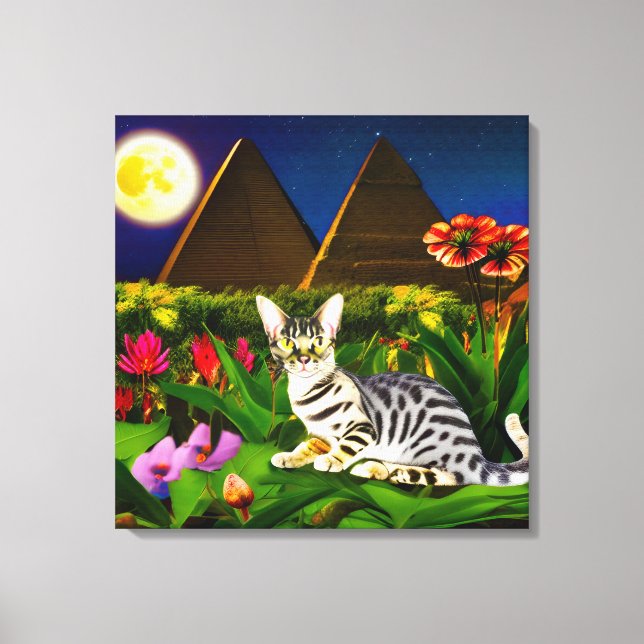 Egyptian Mau Cat i Midnight Garden Canvastryck (Framsida)